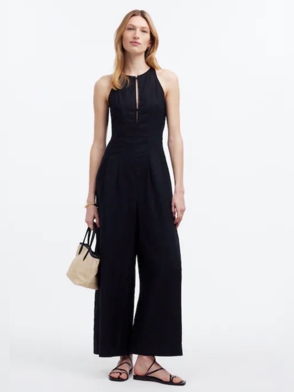 Madewell Black Halter Wide-Leg Linen Jumpsuit